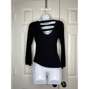 Occasion Y2K Black Long Sleeve Open Back Strappy Top Size Medium